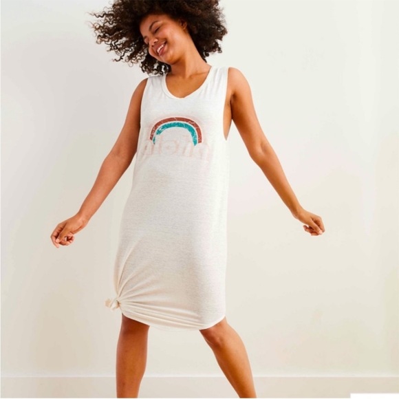 EUC Aerie Off White Sleeveless T-shirt Dress with Rainbow Graphic Small - Picture 2 of 9